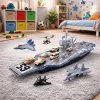 LEAN TOYS Didelis karinis lėktuvnešis su naikintuvais, tankais ir transporto priemonėmis 70cm