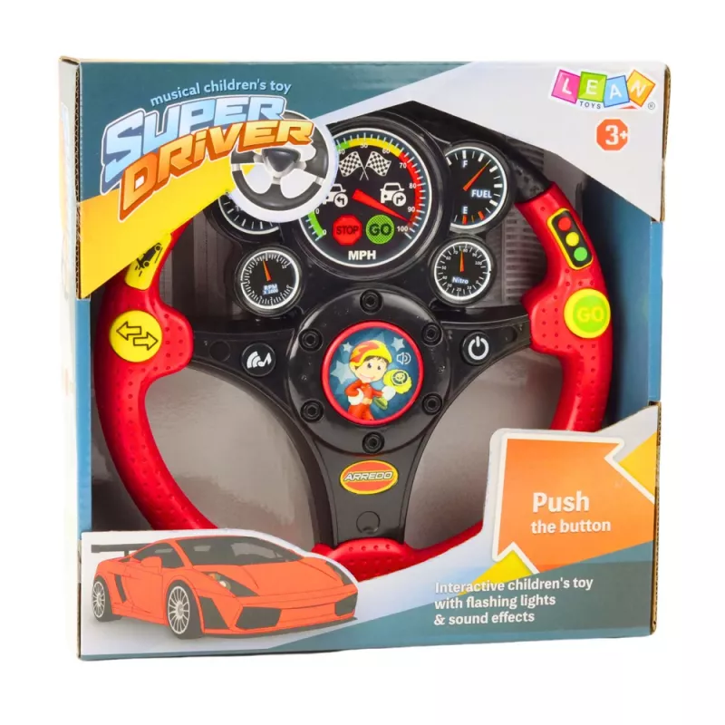 LEAN TOYS Interaktyvus vairas vaikams su šviesomis, garsais ir vibracija, raudonas