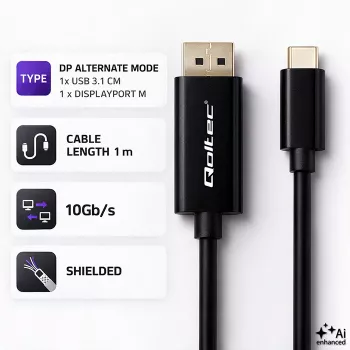 Qoltec USB-C į DisplayPort laidas 1m - 5K 60Hz - Juoda