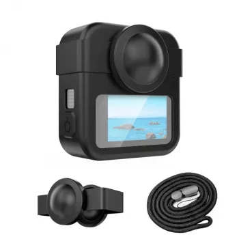 PULUZ 3-in-1 rinkinys: apsauginis dėklas, objektyvo dangtelis, rankinis dirželis, skirtas GoPro Max 2 – juoda