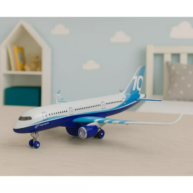 LEAN TOYS Keleivinis lėktuvas su atbulinės eigos varikliu, metalinis, šviesos, garsai, 23 cm