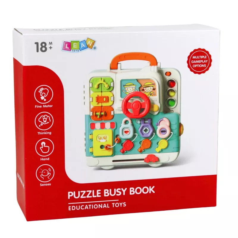 LEAN TOYS Interaktyvi knyga edukacinė manipuliacinė lenta su šviesomis ir garsais 16 vnt.