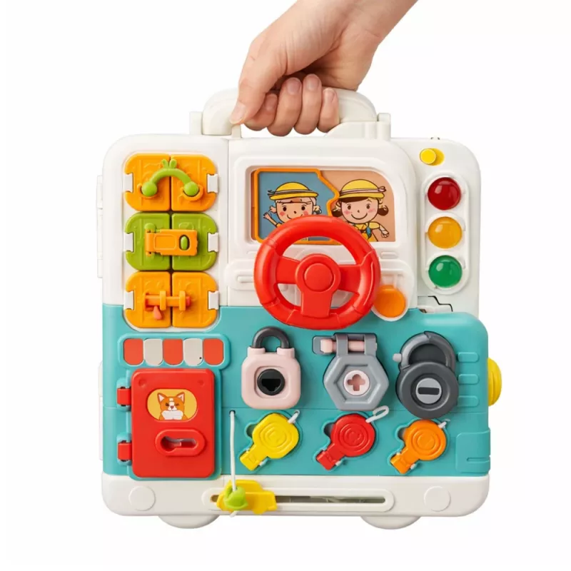 LEAN TOYS Interaktyvi knyga edukacinė manipuliacinė lenta su šviesomis ir garsais 16 vnt.