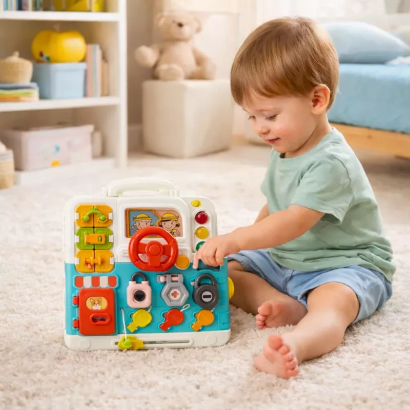 LEAN TOYS Interaktyvi knyga edukacinė manipuliacinė lenta su šviesomis ir garsais 16 vnt.