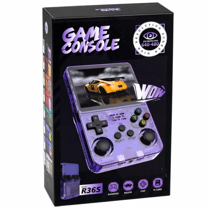 LEAN TOYS Mini R36S Nešiojama Retro Žaidimų Konsolė 21 000 IPS 3,5 Colio Violetinė