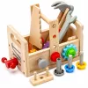LEAN TOYS Medinis įrankių dėžės rinkinys vaikams su krumpliaračiais ir veržlėmis - 25 dalys, FSC mediena, nuo 3 metų