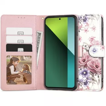 TECH-PROTECT Dėklas su pinigine, skirtas Redmi Note 13 Pro 5G / Poco X6 5G su kortelių kišene, gėlių raštas
