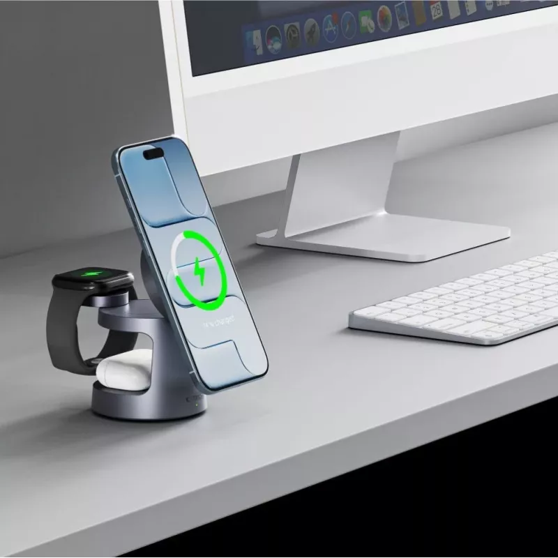 TECH-PROTECT A48 3-in-1 Magnetic MagSafe Wireless Charger 25W Qi2.2 Dark Grey