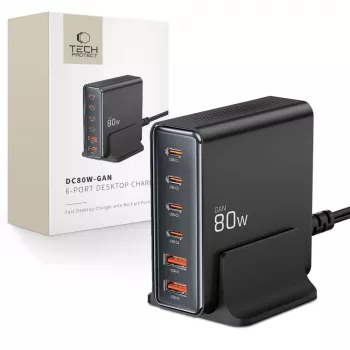 Tech-Protect DC80W-GAN 6-PORT GaN 80W USB-C įkroviklis juodas