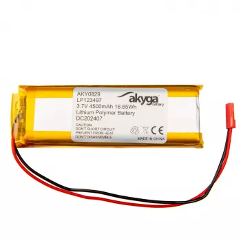 Akyga AKY0829 LP123497 Li-Po įkraunama baterija 3.7V 4500mAh su PCM JST 2.54 2 kontaktų 150mm