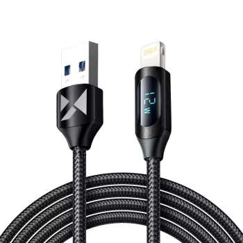Wozinsky WUALC2 USB-A į Lightning laidas su LED ekranu, 2,4A, 2m, juodas