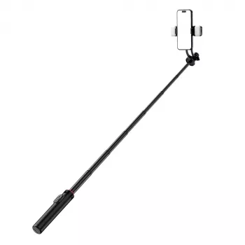 WOZINSKY Selfie Stick WC12YDS teleskopinis trikojis 1,3 m aliuminio lydinys su dviguba LED šviesa ir telefono laikikliu - juoda