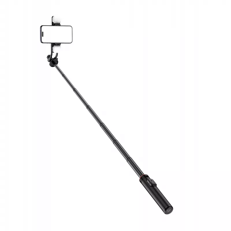 WOZINSKY Selfie Stick WC12YDS teleskopinis trikojis 1,3 m aliuminio lydinys su dviguba LED šviesa ir telefono laikikliu - juoda