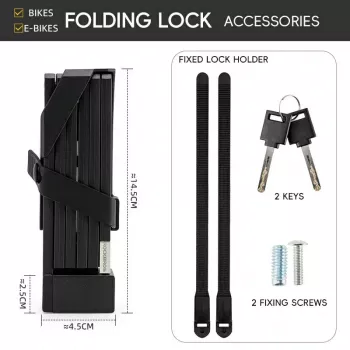ROCKBROS Sulankstomas Dviračio Spyna 32140003001 Raktinė Spyna su Laikikliu Sulankstoma 88cm Juoda