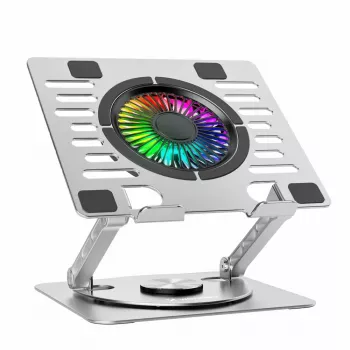 Wozinsky WDCX-X16-AS CoolBase RGB nešiojamojo kompiuterio ir planšetinio kompiuterio aušinimo stovas su 360° sukimu - sidabrinis