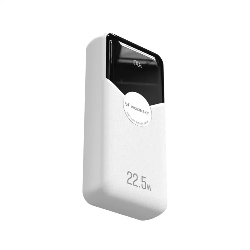 Powerbank Wozinsky WFC-15W 20000mAh 22.5W PD20W su įmontuotais Lightning ir USB-C kabeliais - balta