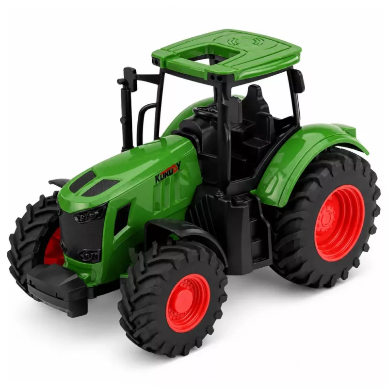LEAN TOYS Žemės ūkio traktorius su savivarčio priekaba, guminiai ratai, žalias, 1:24