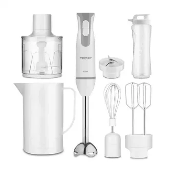ZELMER ZHB4555S 1000W Panardintuvas, sidabrinis/juodas, nerūdijančio plieno peilis, kintamas greitis su turbo, smulkintuvas 500ml, plaktuvas, indelis 700ml