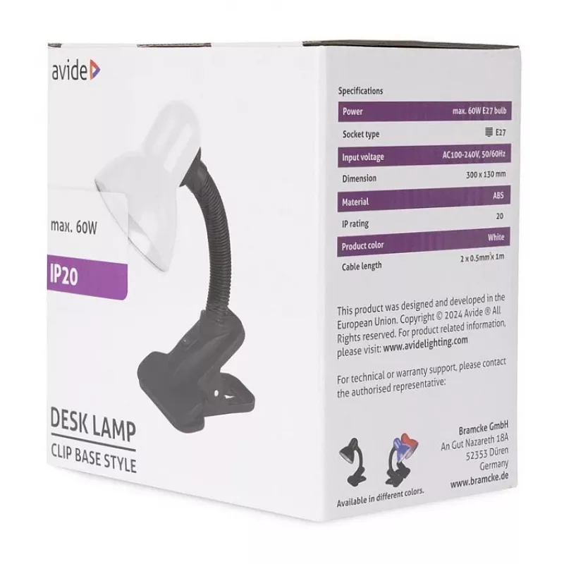 Avide Basic Clipbar Max 60W Clip-on Table Lamp Black