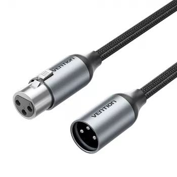 VENTION BKHHI XLR mikrofono kabelis 3m juodas, pintas nailonu, su aliumininėmis jungtimis