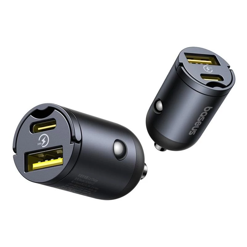 Baseus Tiny Star 30W USB-A USB-C sieninis įkroviklis juodas
