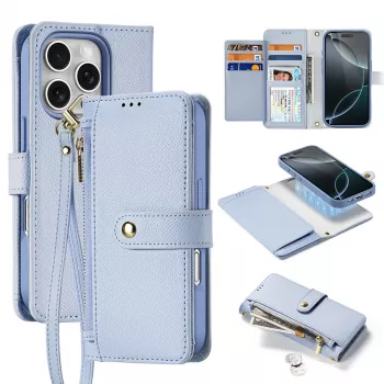 DUXDUCIS Lawa Leather Case for iPhone 16 Pro Max with Detachable Magnetic Wallet - Blue
