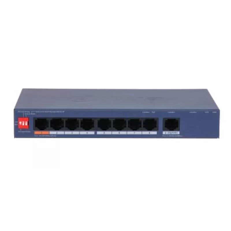 DAHUA CS4009-8ET1GT-60 valdomas L2 jungiklis su 8 PoE prievadais ir 1 Gigabit ryšio kanalu, 60W PoE biudžetas