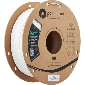 POLMASK PolyLite PETG 1.75mm White 1kg 3D spausdintuvo filamentas