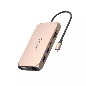 ORICO XCR 12-in-1 USB-C Docking Station su 100W PD, HDMI, VGA, Gigabit Ethernet, SD/microSD, Rožinis auksas