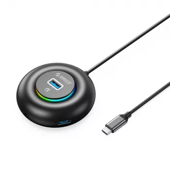 ORICO YXR4-C3 RGB 4 prievadų USB-A 3.0 šakotuvas su garso/mikrofono prievadais, 1,8 m kabeliu - juodas