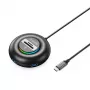 ORICO YXR5-C3 RGB 4 prievadų USB-A 3.0 šakotuvas su SD ir microSD kortelių skaitytuvu, 1,8 m kabeliu, juodas