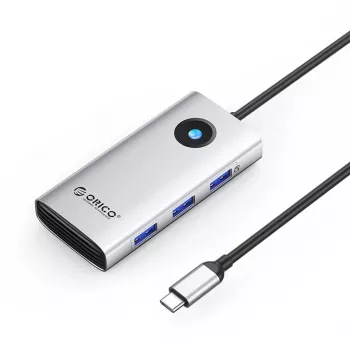ORICO PW11 USB-C Docking Station 6-in-1, 3x USB-A 3.0, 1x USB-C PD 100W, 1x HDMI 4K 30Hz, 1x RJ45 2.5G Ethernet, sidabrinė