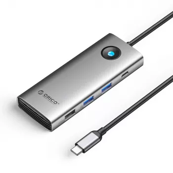 ORICO PW11 USB-C 8-in-1 Docking Station, 2x USB-A 3.0, 1x USB-A 2.0, 1x USB-C 3.0, 1x USB-C PD 100W, 1x HDMI 4K 60Hz, 1x VGA 1080P 60Hz, 1x RJ45 Gigabit Ethernet, Pilka