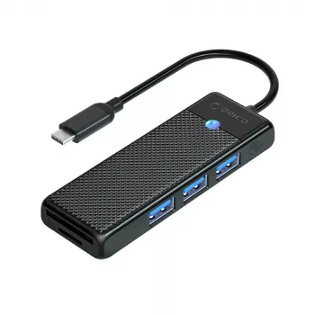 ORICO PAPW3AT-U3 4 prievadų USB 3.0 šakotuvas su SD/MicroSD kortelių skaitytuvu, 1,8 m kabeliu, juodas
