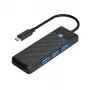 ORICO PAPW3AT-U3 4 prievadų USB 3.0 šakotuvas su SD/MicroSD kortelių skaitytuvu, 1,8 m kabeliu, juodas