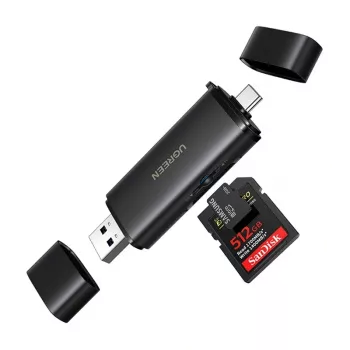 UGREEN 2-in-1 USB-C / USB-A SD 4.0 UHS-II kortelių skaitytuvas juodas