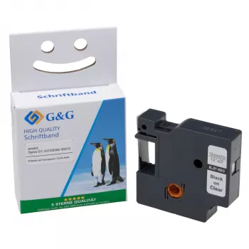 G&G Label Tape 12mm x 7m Black on Transparent Compatible with Dymo D1/45010/S072050