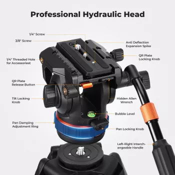 K&F Concept Profesionalus vaizdo įrašų trikojis su skysčio galvute 192cm KF09.147