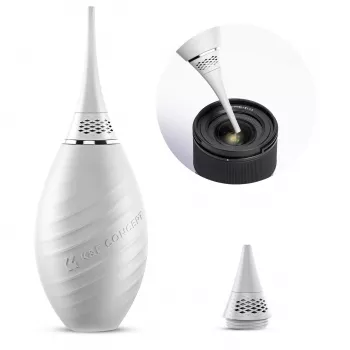 K&F Concept 2-in-1 Air Blower su įtraukiamu šepetėliu fotoaparato objektyvo, sensoriaus ir optikos valymui - balta (KF08.048)
