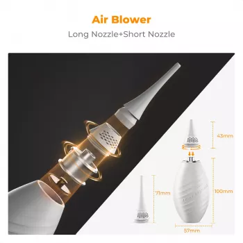 K&F Concept 2-in-1 Air Blower su įtraukiamu šepetėliu fotoaparato objektyvo, sensoriaus ir optikos valymui - balta (KF08.048)