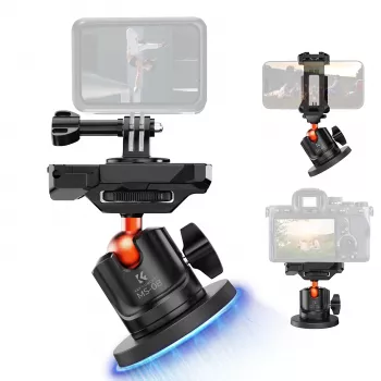 KF 3D Ball Head Magnetic Base Mount, skirta GoPro, išmaniajam telefonui, fotoaparatui su 1/4 colio sriegiu KF31.156, juoda
