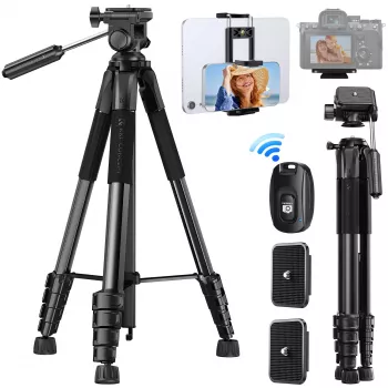 K&F Concept Kompaktiškas fotoaparato trikojis DSLR ir telefonui, juodas