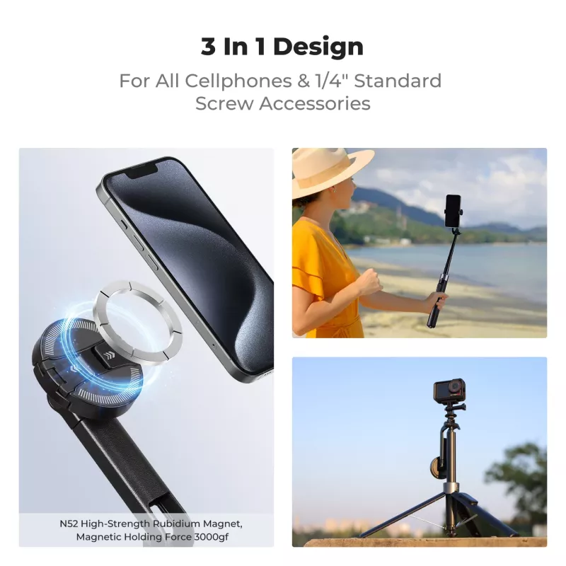 K&F Concept X97-C Selfie Stick Tripod 180 cm su MagSafe magnetiniu laikikliu ir Bluetooth nuotolinio valdymo pulteliu (Juoda)
