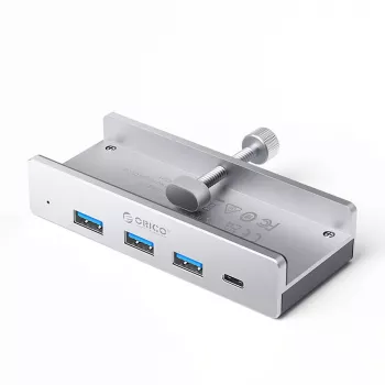 ORICO MH4PC USB-C Hub Clamp-Mounted, 3x USB-A 3.0 + 1x USB-C 3.0, sidabrinis