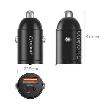 ORICO MiniRing 30W USB-A + USB-C automobilinis įkroviklis - juodas