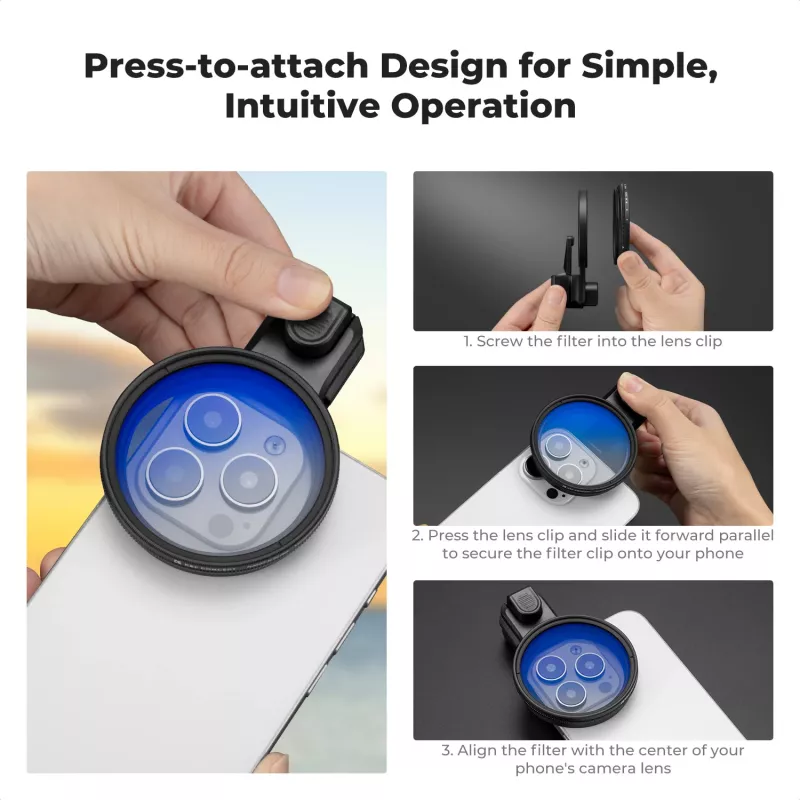 K&F Concept Smartphone laikiklis su segtuku 58 mm filtrams ir objektyvams - juoda