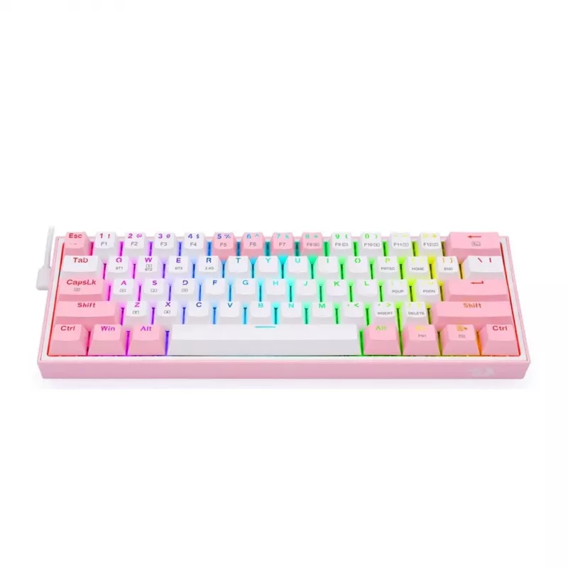 Redragon Fizz Pro K616 60% Tri-Mode mechaninė žaidimų klaviatūra, balta/rožinė, RGB, keičiami jungikliai, 1600mAh