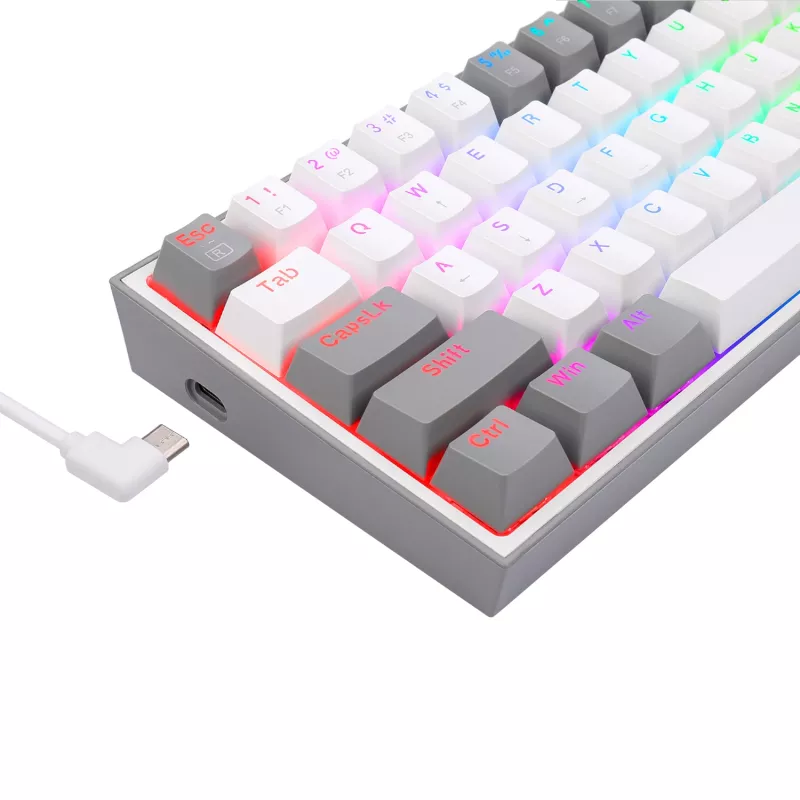Redragon K617 Fizz RGB White/Grey 60% mechaninė žaidimų klaviatūra su karšto keitimo raudonais jungikliais