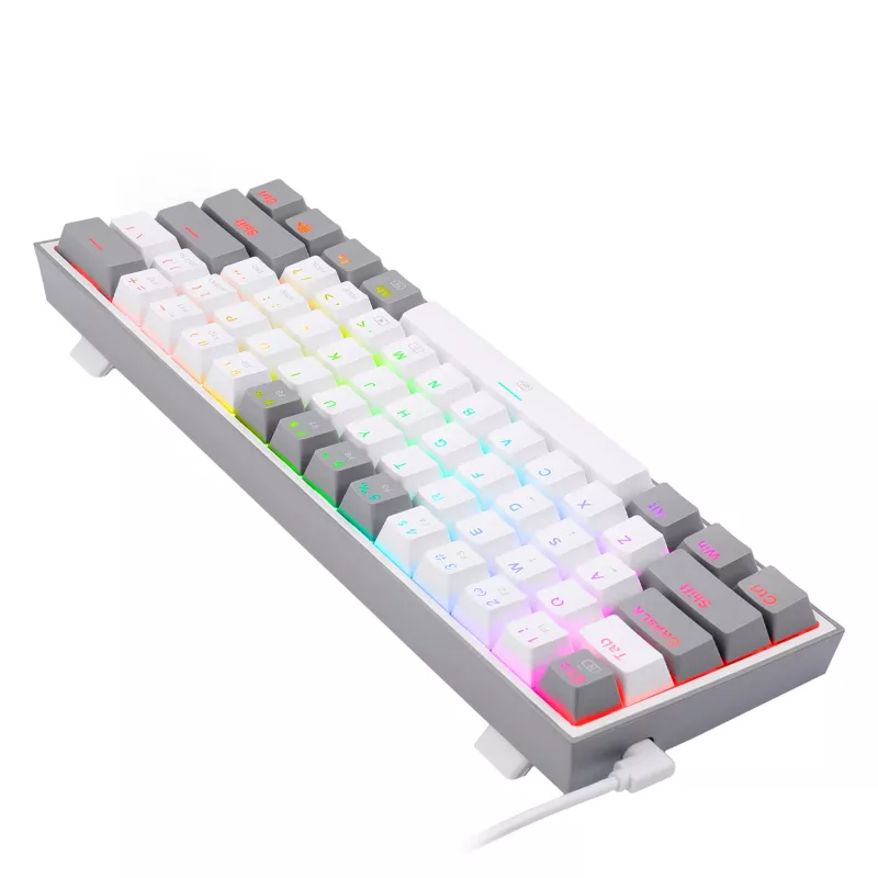 Redragon K617 Fizz RGB White/Grey 60% mechaninė žaidimų klaviatūra su karšto keitimo raudonais jungikliais