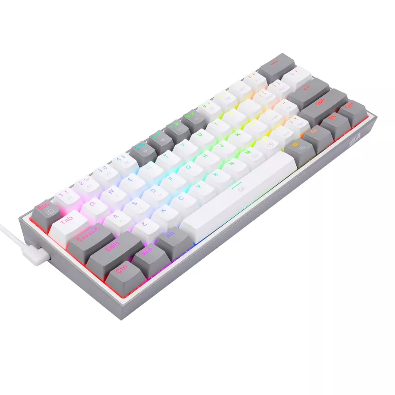 Redragon K617 Fizz RGB White/Grey 60% mechaninė žaidimų klaviatūra su karšto keitimo raudonais jungikliais
